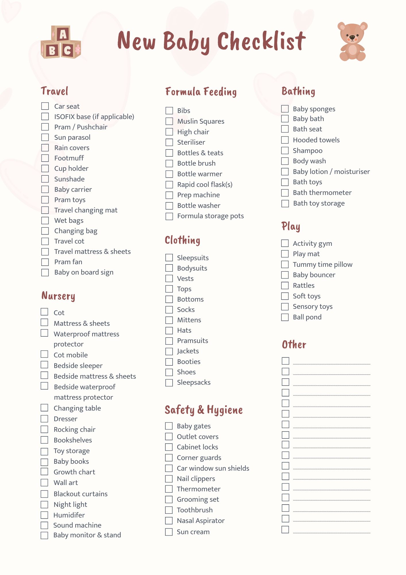 Baby Planning Checklist – Free Printable